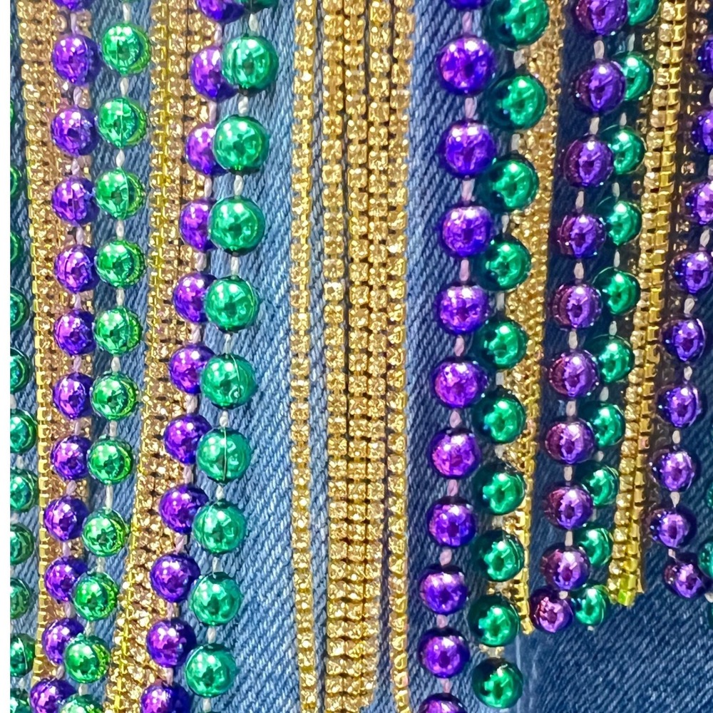 Mardi Gras Festival Women Fringe  DenimJacket XL Embellishment Rhinestone Sequin - Picture 6 of 14